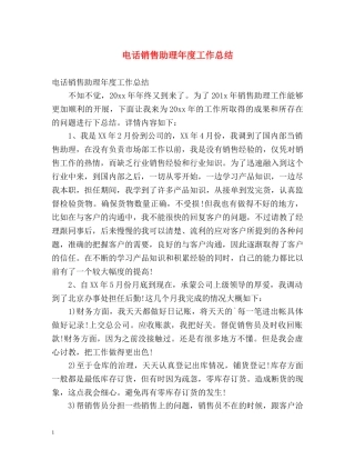 电话销售助理年度工作总结 