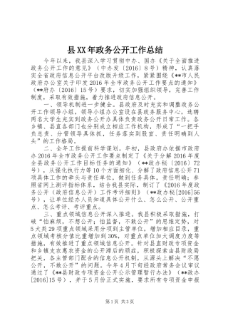 县XX年政务公开工作总结