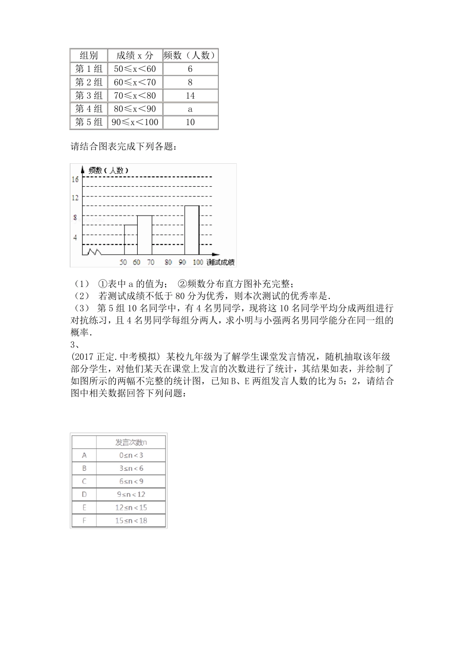 备考2022年中考数学一轮复习-统计与概率数据收集与处理频数率分布表-综合题专训及答案_第2页