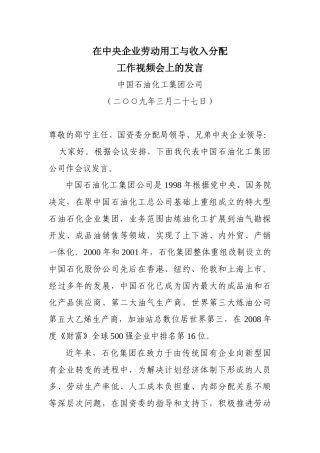 在中央企业劳动用工与收入分配工作视频会上的发言