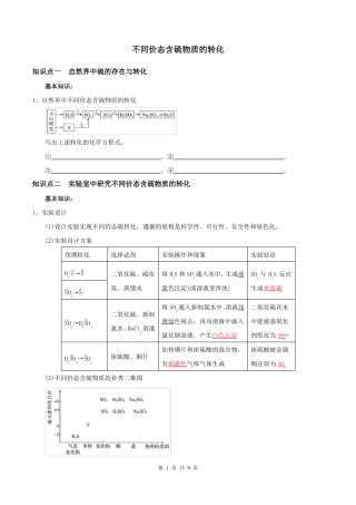 不同价态含硫物质的转化原卷版