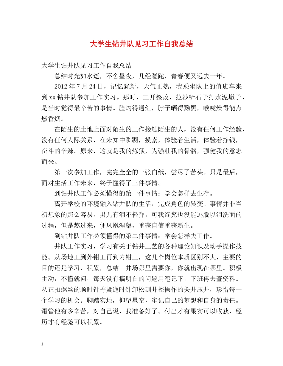 大学生钻井队见习工作自我总结 _第1页