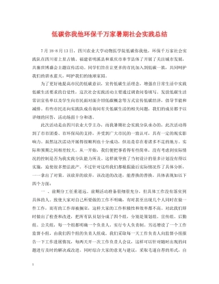 低碳你我他环保千万家暑期社会实践总结 