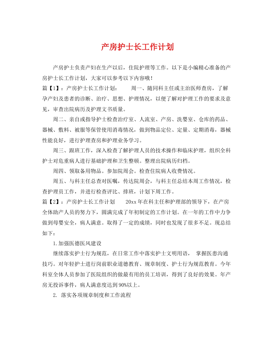 产房护士长工作计划 _第1页