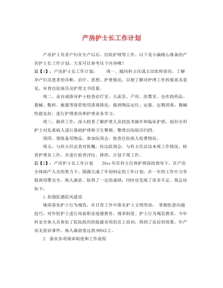 产房护士长工作计划 