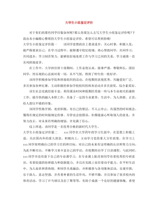 大学生小组鉴定评价 