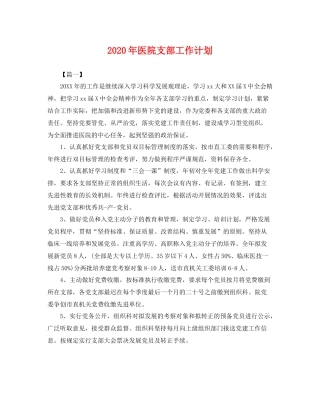 2020年医院支部工作计划 