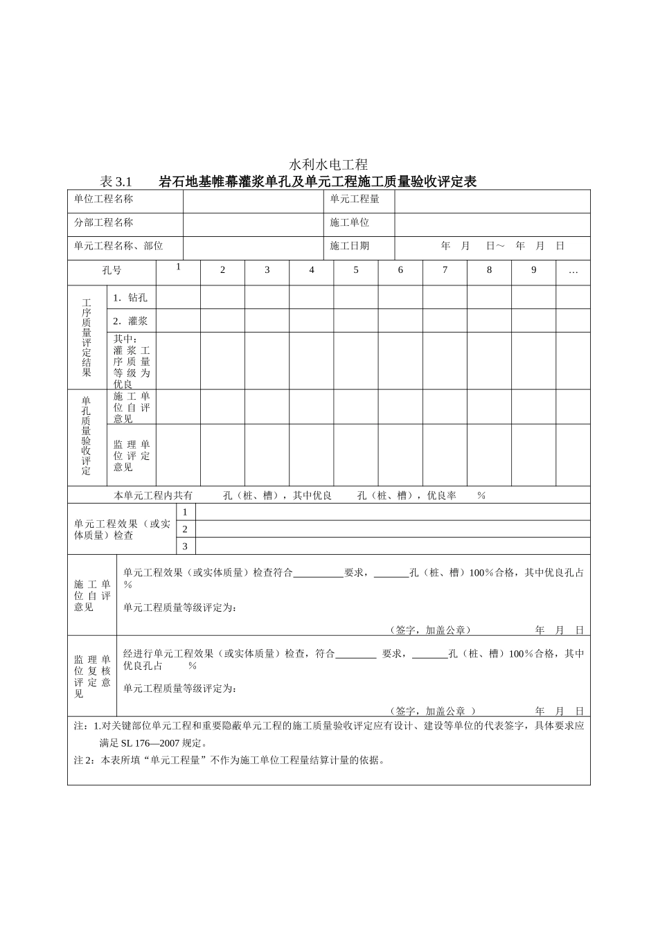 质量评定专用表格灌浆工程(吉林编)_第2页