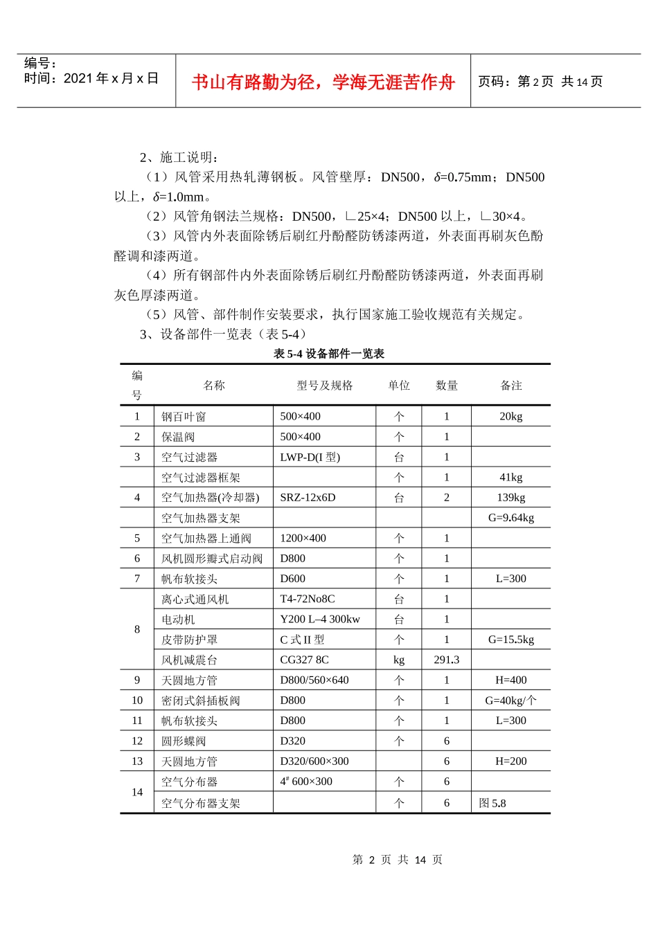 通风空调工程施工图预算编制实例_第2页
