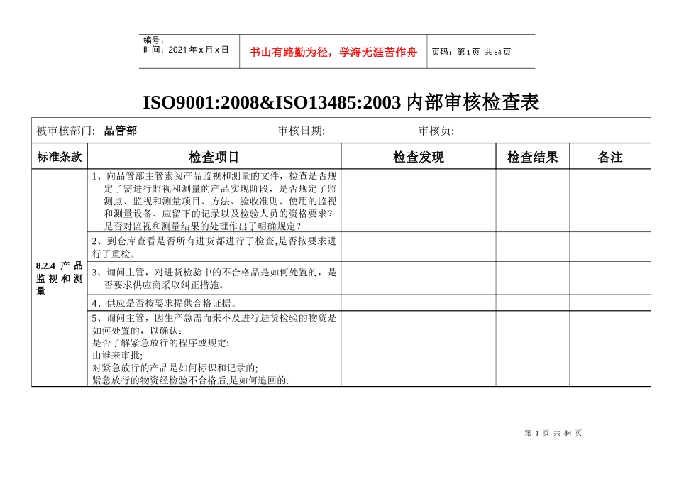 内审核检查表_第1页