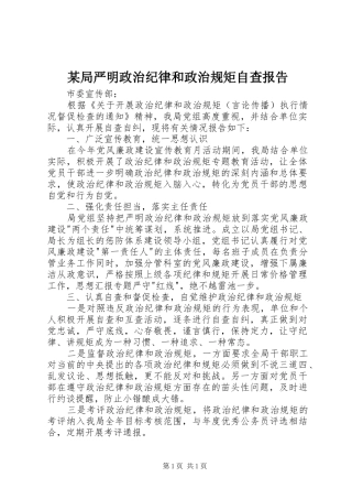 某局严明政治纪律和政治规矩自查报告