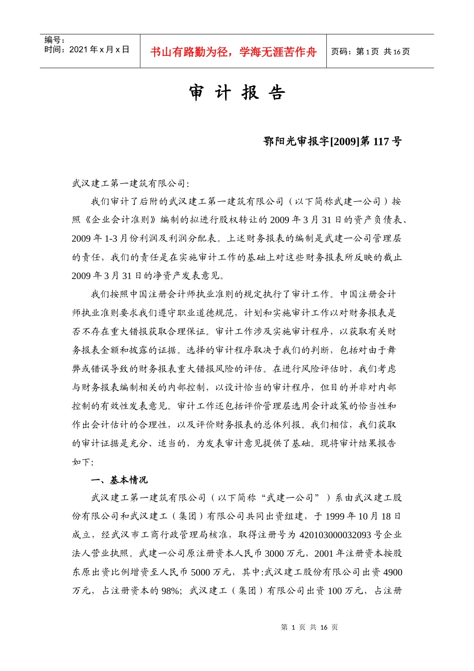 武汉某公司审计报告_第1页