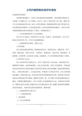 公司内部控制自我评价报告