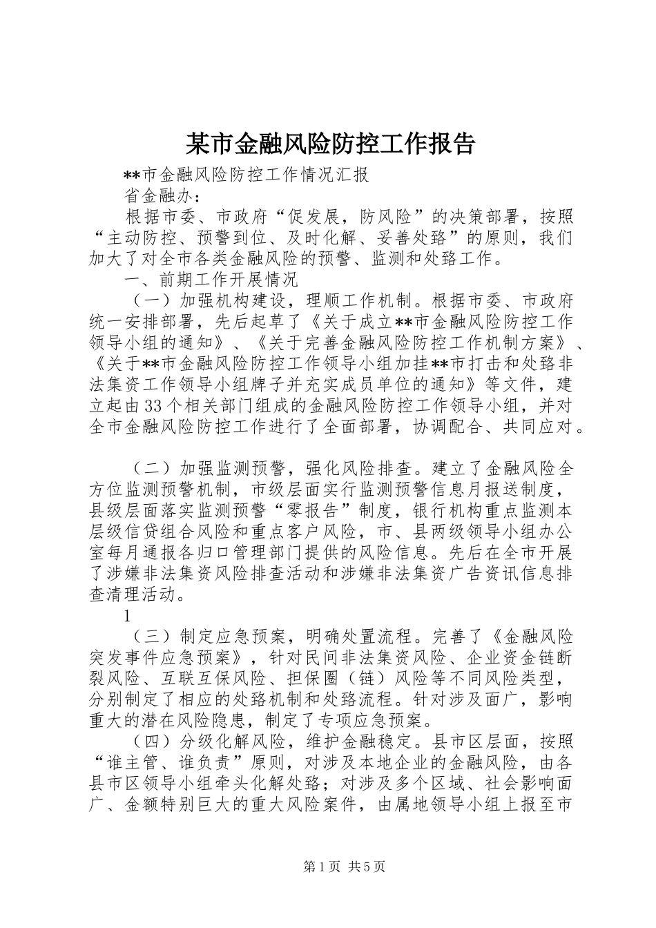 某市金融风险防控工作报告_第1页