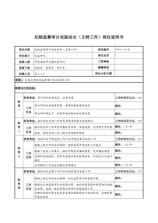 中船重工研究所纪检监察审计处副处长(主持工作)岗位说明书