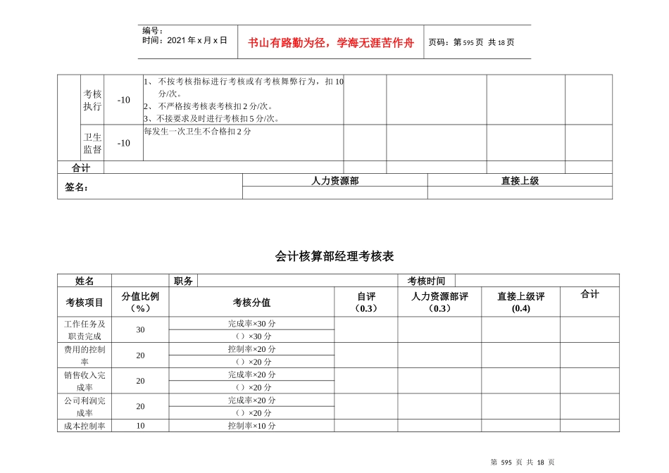 安盛—湖南亚华宾佳乐乳业公财务部考核表_第3页