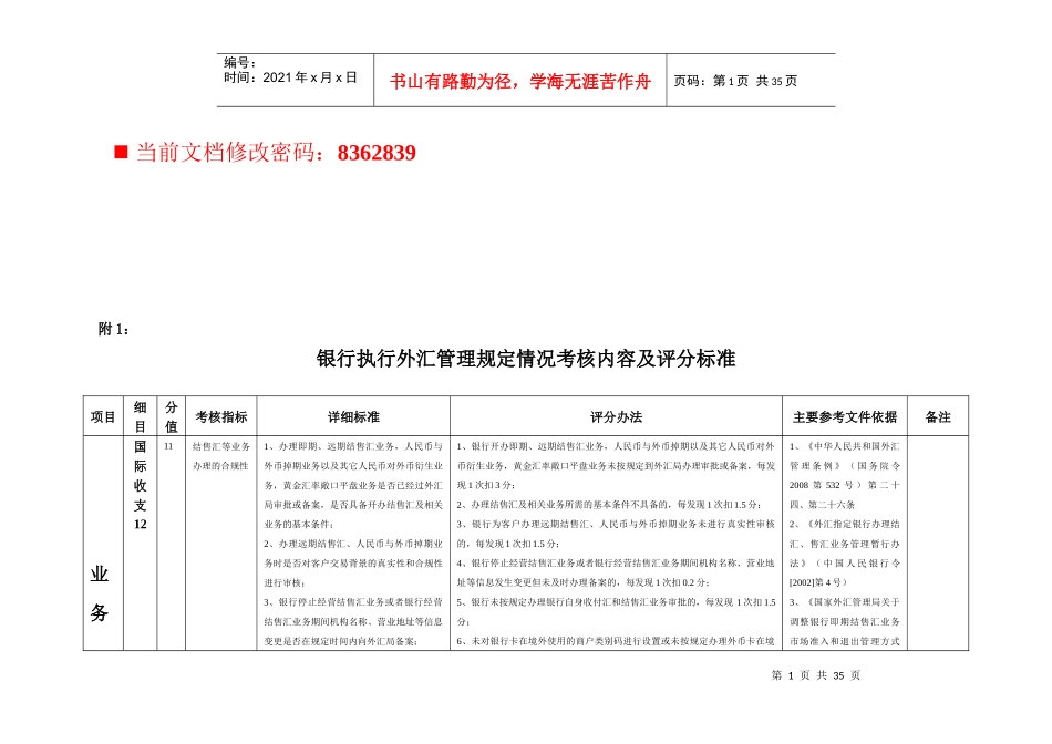 银行执行外汇管理考核内容及评分细则_第1页