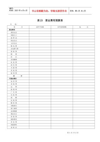 表23  营业费用预算表