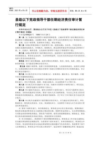 县级以下党政领导干部任期经济责任审计暂行规定