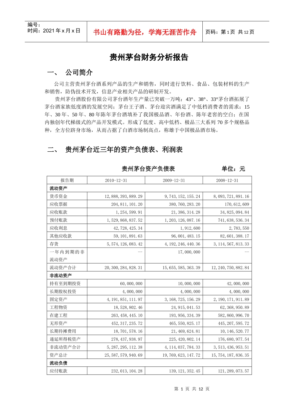 贵州茅台财务分析报告_第1页