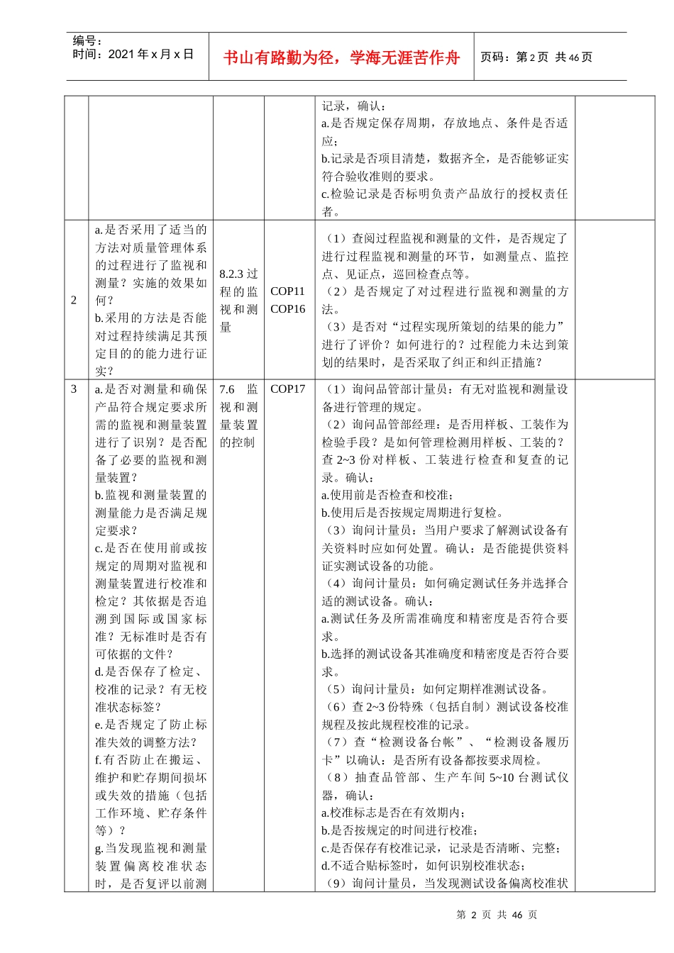 iso9000内审表_第2页