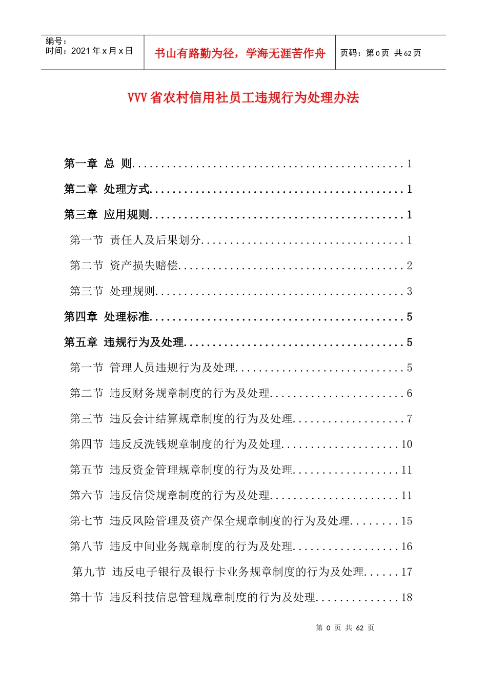 农村信用社员工违规行为处理办法条例_第1页