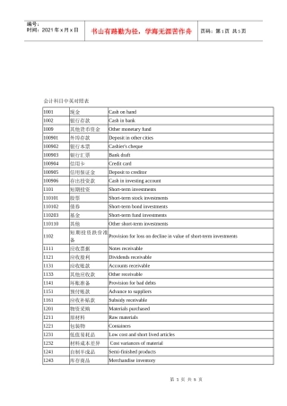 会计科目中英对照表汇编