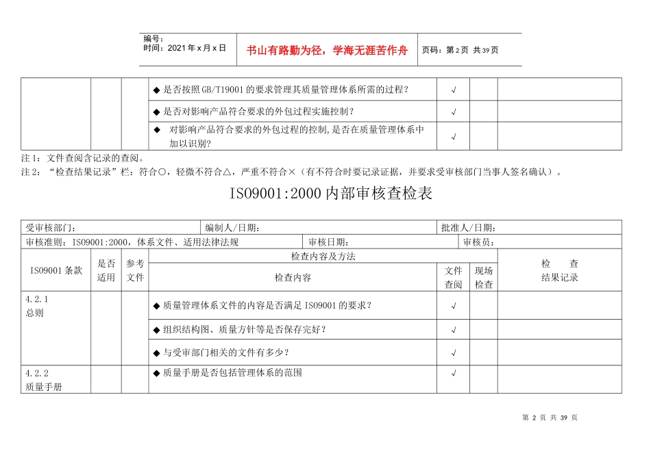 iso9001内审检查表_第2页