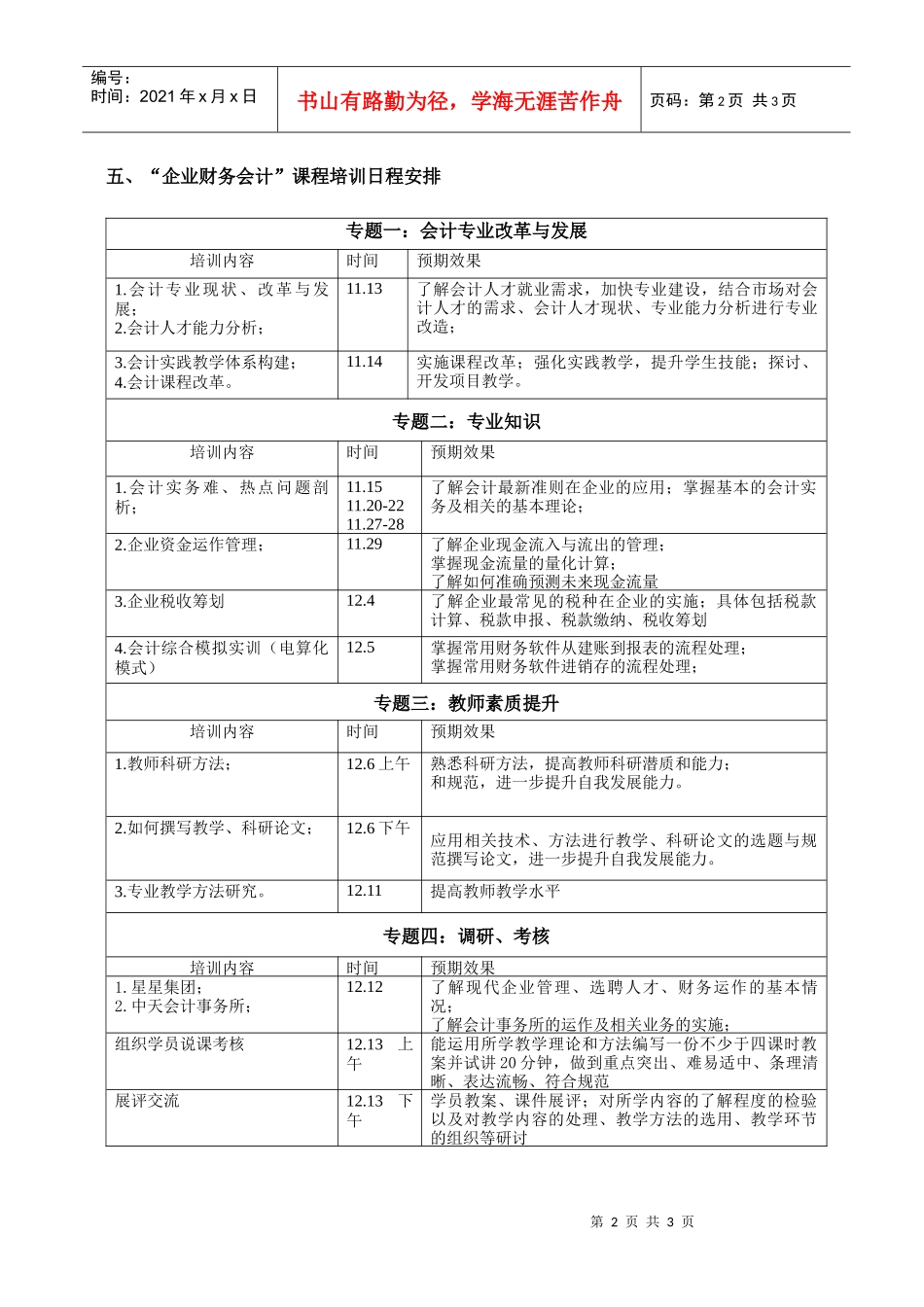 企业财务会计课程培训方案_第2页