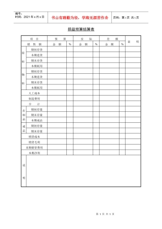 损益预算结算表