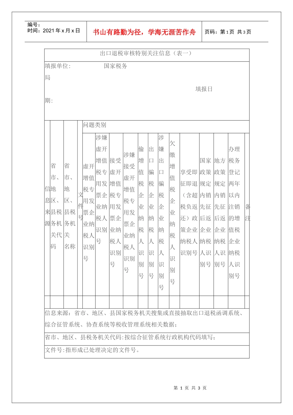 出口退税审核特别关注信息（表一）_第1页