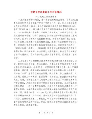 党建及党风廉政工作开展情况