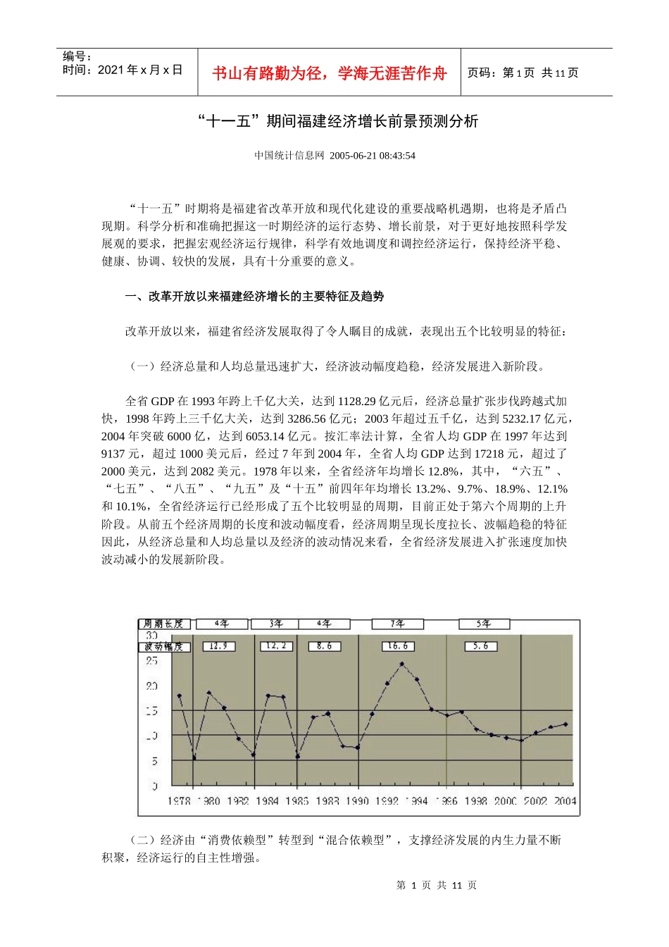 “十一五”期间福建经济增长前景预测分析_第1页