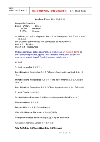 Analyse Financière法国大学三年级课程--财务分析