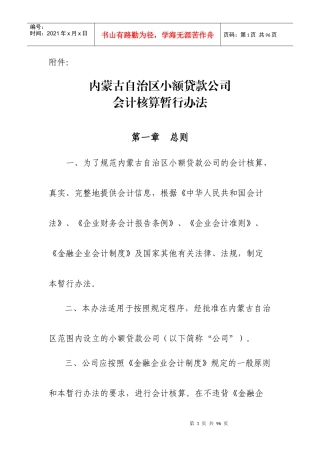 小额贷款公司会计核算暂行办法doc-中国·阿拉善