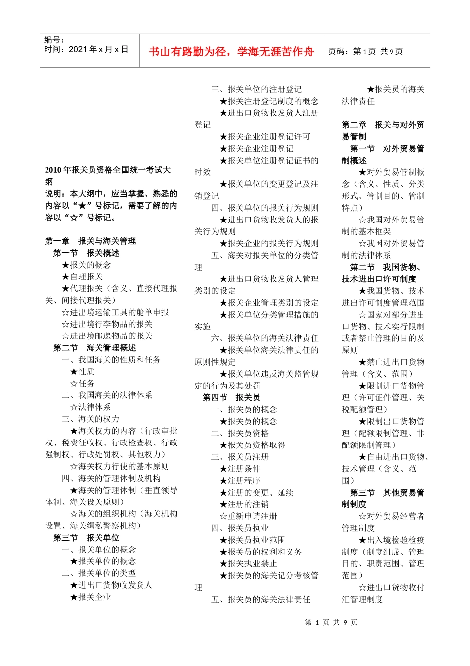 报关员年度资格全国统一考试_第1页