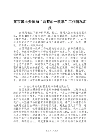 某市国土资源局“两整治一改革”工作情况汇报