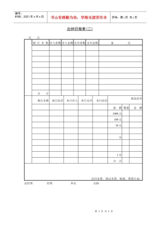 出纳日报表(二)