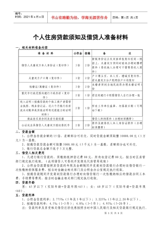 个人住房贷款须知及借贷人准备材料一、相关材料准备内容准备