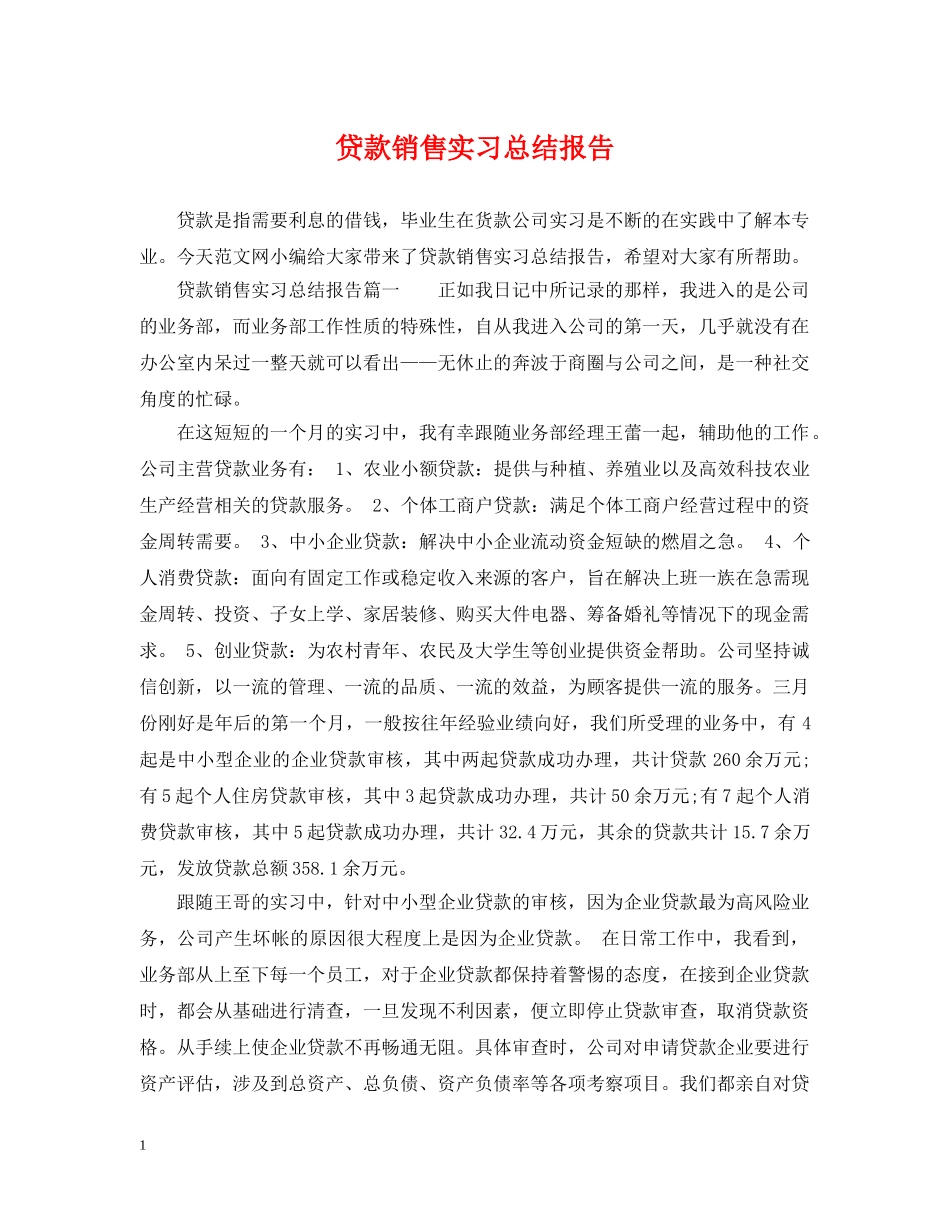 贷款销售实习总结报告 _第1页