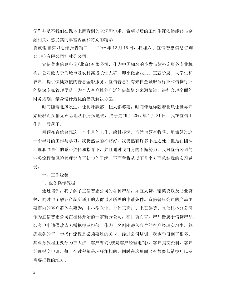 贷款销售实习总结报告 _第3页