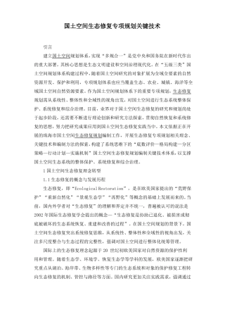 国土空间生态修复专项规划关键技术