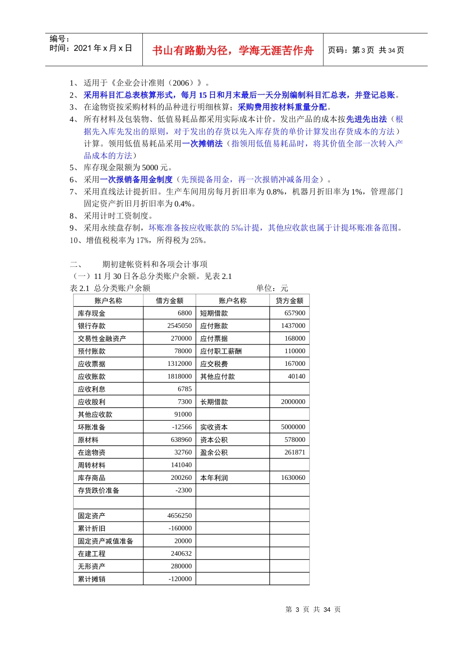 会计手工账作业题目表格完整版_第3页
