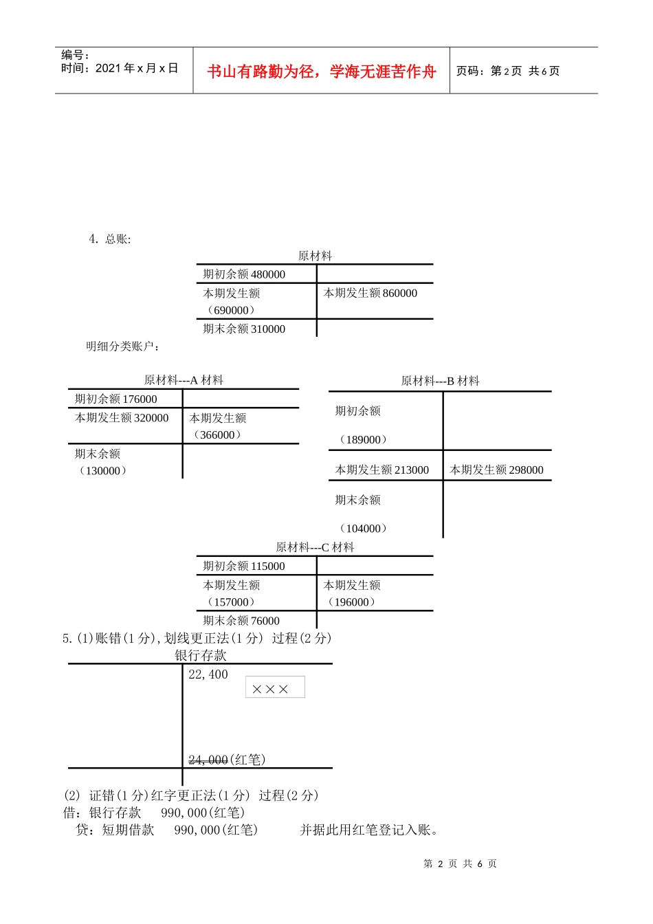 福建省XXXX年高职单招第一轮质检会计试卷答案_第2页