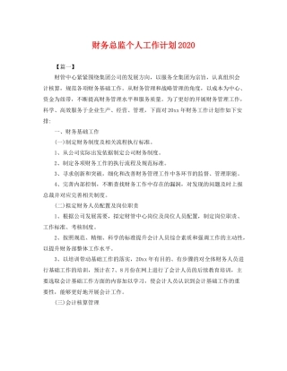 财务总监个人工作计划 