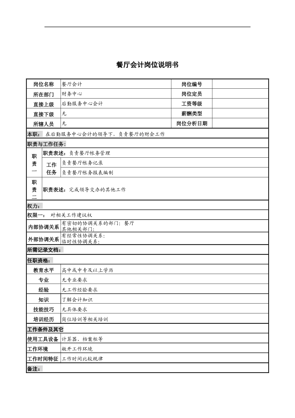 餐厅会计岗位说明书_第1页
