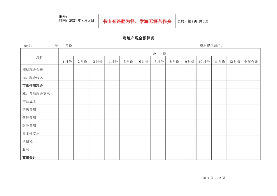 房地产现金预算表_第1页