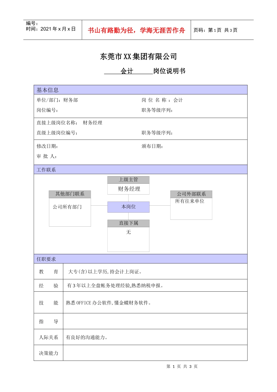 XX商场会计职位说明书_第1页