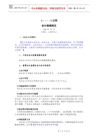 会计报表附注格式