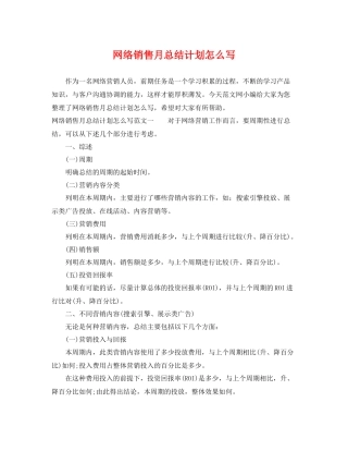 网络销售月总结计划怎么写 
